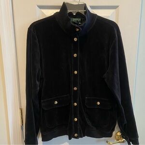 Ralph Lauren Velour Jacket Women XL Black Snap Down Vintage Y2K